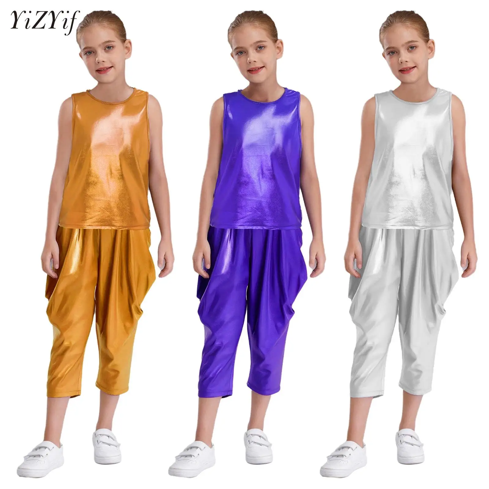 Kids Boys Girls Jazz Latin Set Chacha Dance Disco Stage Performance Outfit Teens Dance Metallic Vest with Pants Hip Hop Costume
Kids Boys Girls Jazz Latin Set Chacha Dance Disco Stage Performance Outfit Teens Dance Metallic Vest with Pants Hip Hop Costume