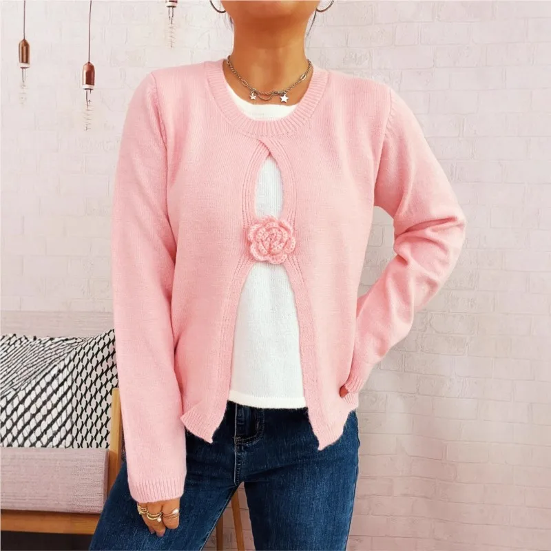Cute Flower Decoration Solid Color Fake Two-piece Pullover Autumn And Winter Fashionable Round Neck Long-sleeved Knitted Sweater
Cute Flower Decoration Solid Color Fake Two-piece Pullover Autumn And Winter Fashionable Round Neck Long-sleeved Knitted Sweater