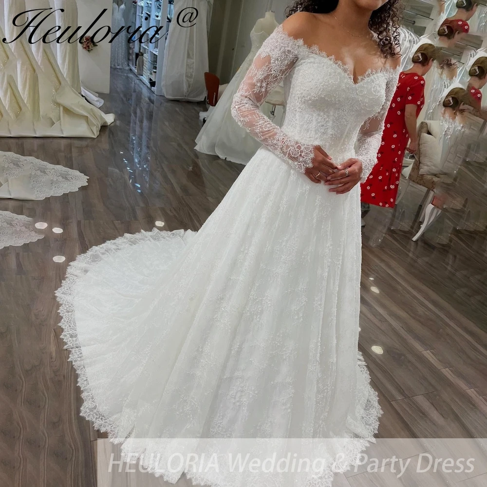 HEULORIA princess wedding dress off shoulder long sleeve lace white bride dress customize
HEULORIA princess wedding dress off shoulder long sleeve lace white bride dress customize