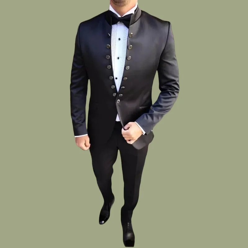 New Arrival Male Suits Double Breasted Suits Stand Collar Black Stain Formal Wedding Tuxedo Party Custom Made 2 Pcs Suit
New Arrival Male Suits Double Breasted Suits Stand Collar Black Stain Formal Wedding Tuxedo Party Custom Made 2 Pcs Suit