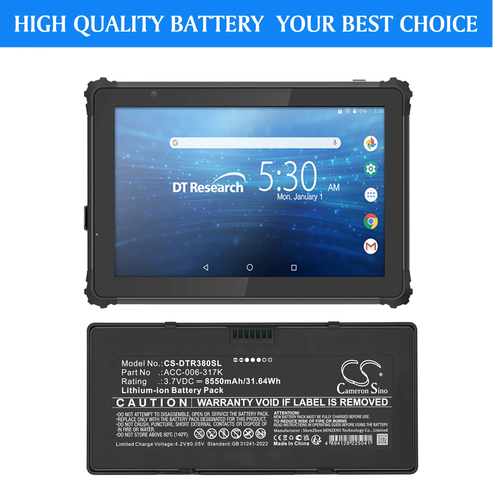 CS Replacement Battery for DT Research,Oracle DT380QE,DT380 PN:ACC-006-317K 8550mAh / 31.64Wh
CS Replacement Battery for DT Research,Oracle DT380QE,DT380 PN:ACC-006-317K 8550mAh / 31.64Wh