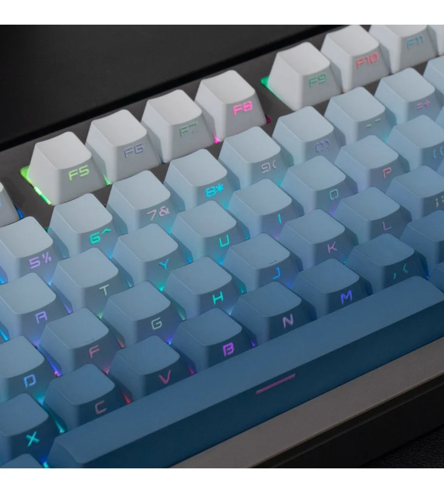 Fog blue side/engraved light-transmitting keycap OEM height two-color immersion PBT suitable for Wooting and other wireless
Fog blue side/engraved light-transmitting keycap OEM height two-color immersion PBT suitable for Wooting and other wireless