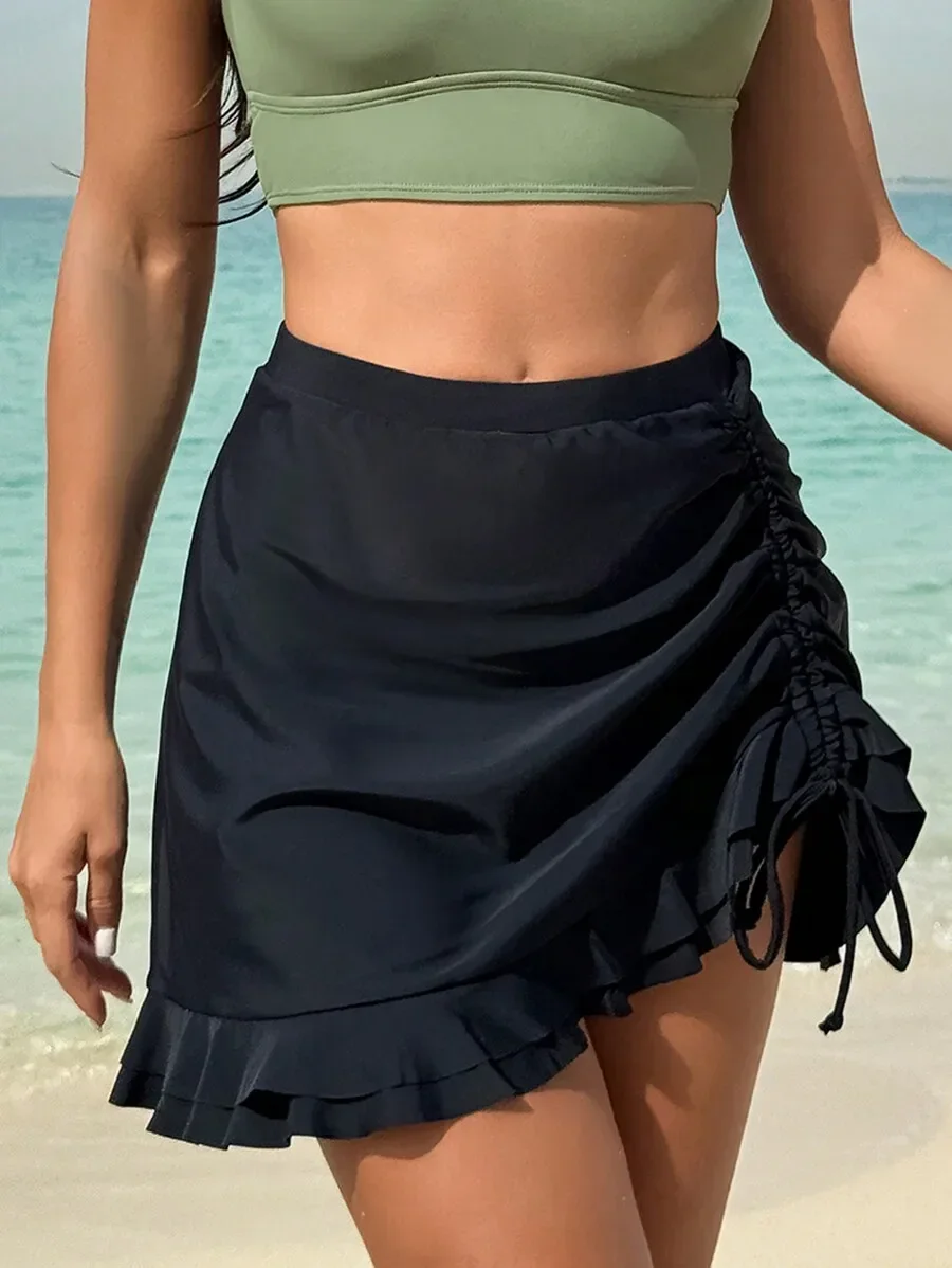 Womens Black Ruched Wrap Mini Skirt With Ruffle Hem For Beach Vacation
Womens Black Ruched Wrap Mini Skirt With Ruffle Hem For Beach Vacation