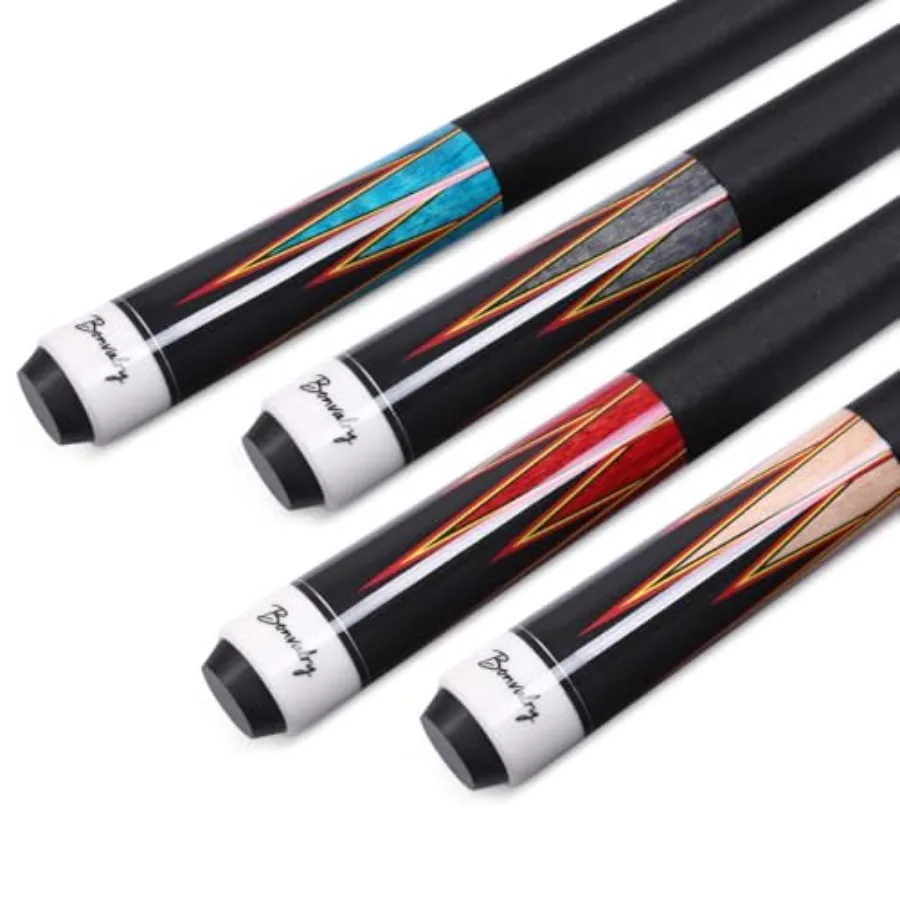 58" Pool Cue Sticks Set of 4, Maple Shaft 13mm Tip, Decals Pattern Butt with Nylon Wrap
58" Pool Cue Sticks Set of 4, Maple Shaft 13mm Tip, Decals Pattern Butt with Nylon Wrap