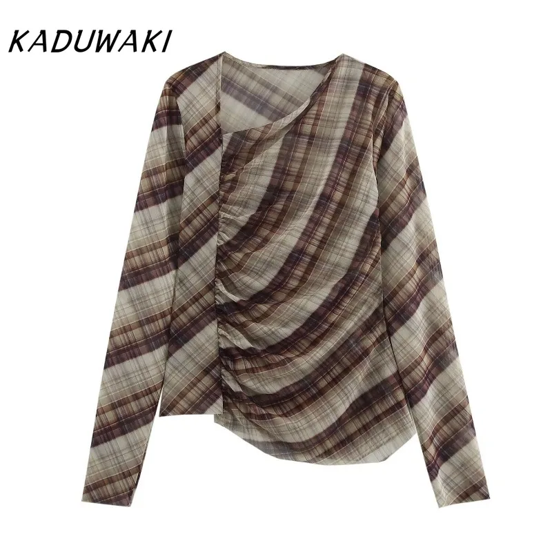 KADUWAKI Elegant Woman Spring Plaid Asymmetric Decoration Top Vintage Blouse Fashion Slim Plaid Long Sleeve Pleated Tulle Shirts
KADUWAKI Elegant Woman Spring Plaid Asymmetric Decoration Top Vintage Blouse Fashion Slim Plaid Long Sleeve Pleated Tulle Shirts