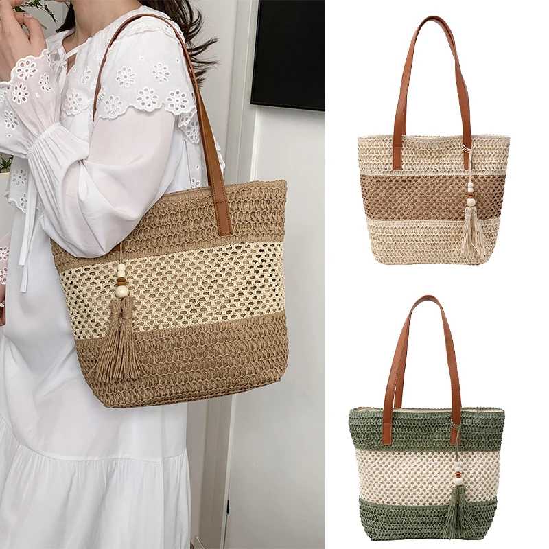 Ladies Vintage Shoulder Bag Large Capacity Fashionable Summer Vacation Beach Straw Fabric Handbag Crashing Colors Tote Bag
Ladies Vintage Shoulder Bag Large Capacity Fashionable Summer Vacation Beach Straw Fabric Handbag Crashing Colors Tote Bag