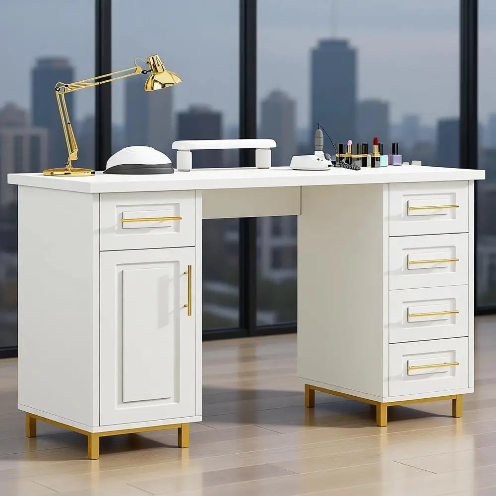 43 Wooden Manicure Table with Storage, 5 Drawers and Cabinet, White Nail Tech Station
43 Wooden Manicure Table with Storage, 5 Drawers and Cabinet, White Nail Tech Station