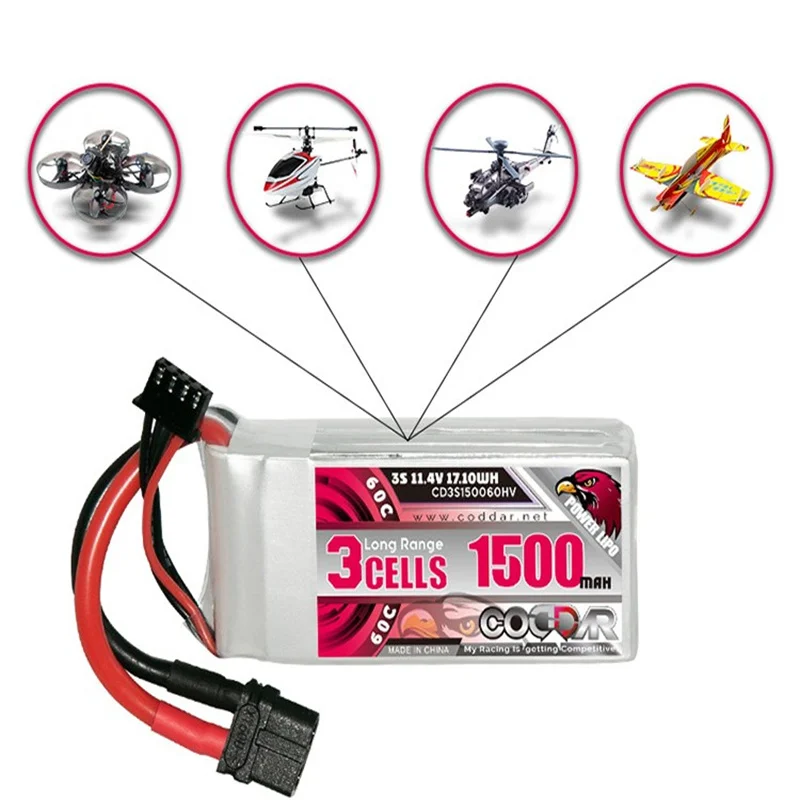 CODDAR 1500MAH 3S/11,4 V 60C долгий срок службы батареи легкий FPV Дрон литиевая батарея LIHV
CODDAR 1500MAH 3S/11,4 V 60C долгий срок службы батареи легкий FPV Дрон литиевая батарея LIHV