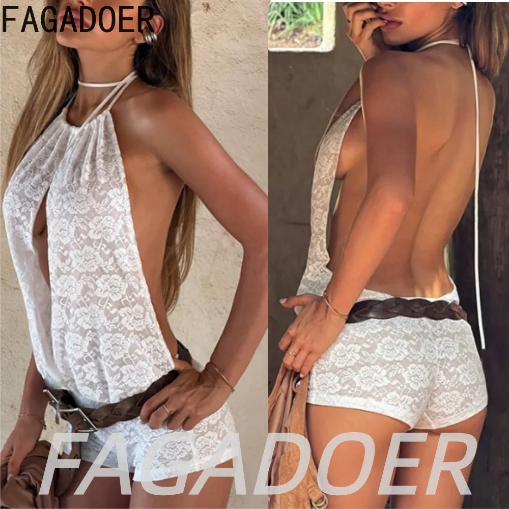 FAGADOER Summer Sexy Lace Hollow Out Bodycon Rompers New Fashion Lace-up Bandage Halter Backless Jumpsuits Streetwear Playsuits
FAGADOER Summer Sexy Lace Hollow Out Bodycon Rompers New Fashion Lace-up Bandage Halter Backless Jumpsuits Streetwear Playsuits
