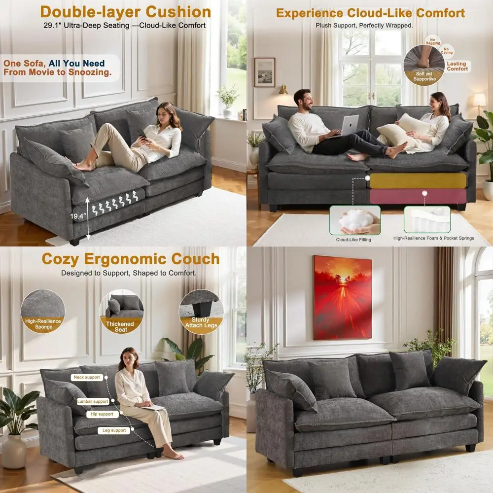 77 Deep Seat Chenille Loveseat with Pillows, Solid Wood Frame, Space-Saving 2-Seater Sofa, Easy Assembly (1 Year Warranty)
77 Deep Seat Chenille Loveseat with Pillows, Solid Wood Frame, Space-Saving 2-Seater Sofa, Easy Assembly (1 Year Warranty)