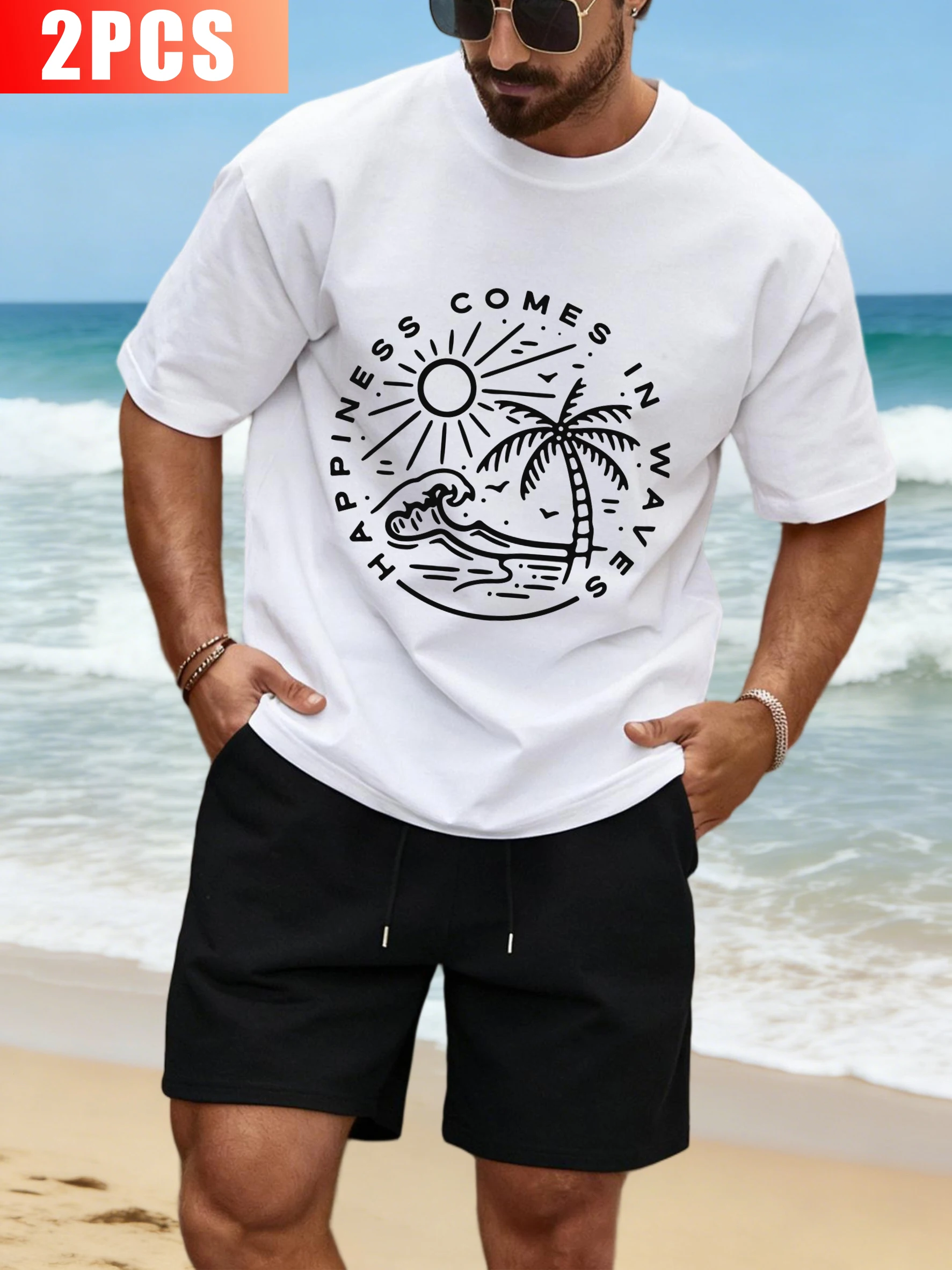Happiness Comes In Waves Print Sportsuit Menss Summer Cotton T-Shirt Drawstring Wide-Leg Sport Shorts Unisex Soft Short Sleeve
Happiness Comes In Waves Print Sportsuit Menss Summer Cotton T-Shirt Drawstring Wide-Leg Sport Shorts Unisex Soft Short Sleeve