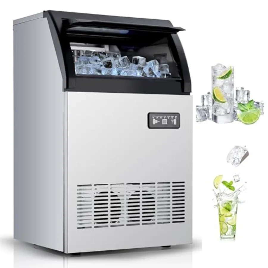 Commercial ice maker for home bar and restaurant use, stainless steel under counter machine, silver, 120lbs/24H output with 33l
Commercial ice maker for home bar and restaurant use, stainless steel under counter machine, silver, 120lbs/24H output with 33l
