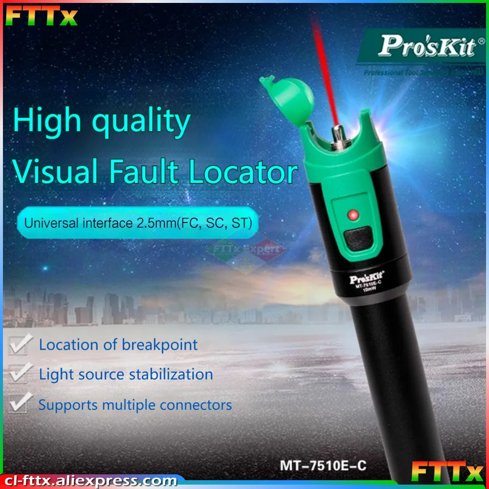 ProsKit MT-7510E-C Visual Fault Locator VFL 10mW 20mW 30mW Red Light Fiber Optic Cable Tester
ProsKit MT-7510E-C Visual Fault Locator VFL 10mW 20mW 30mW Red Light Fiber Optic Cable Tester