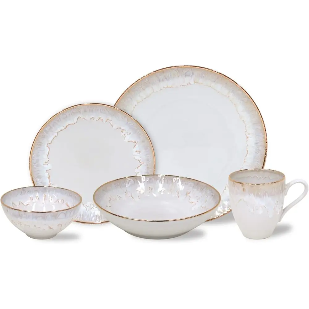 5-Piece Stoneware Place Setting | Hand-Painted White & Gold Dinnerware | 18-Gold Rim, Restaurant Quality
5-Piece Stoneware Place Setting | Hand-Painted White & Gold Dinnerware | 18-Gold Rim, Restaurant Quality