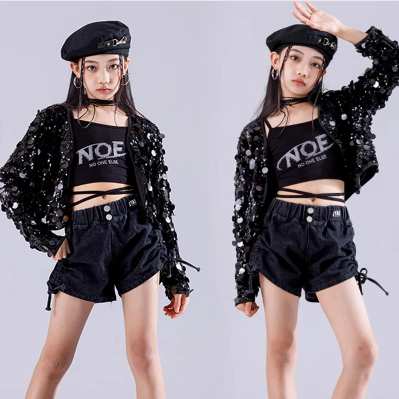 Black Jazz Dance Costume Girls Fanshion Sequin Short Coat Stage Performance Clothes Hip Hop Street Dance Outfits Kpop BL14081
Black Jazz Dance Costume Girls Fanshion Sequin Short Coat Stage Performance Clothes Hip Hop Street Dance Outfits Kpop BL14081