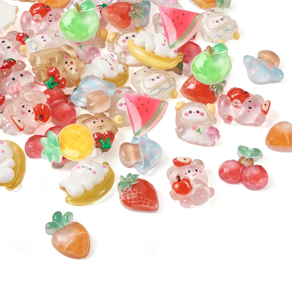 72Pcs Cute Resin Cabochons Animal Rabbit Bear Strawberry Mushroom Beads for Jewelry Making DIY Earrings Phone Case Hairwears
72Pcs Cute Resin Cabochons Animal Rabbit Bear Strawberry Mushroom Beads for Jewelry Making DIY Earrings Phone Case Hairwears