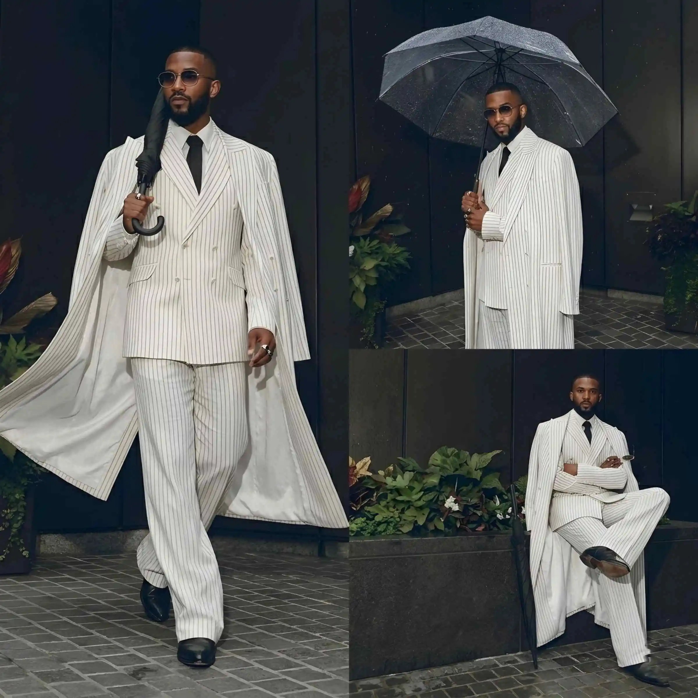 Elegant Pinstripe Men's 3-Piece Blazer Set Cape Attached Double-Breasted Formal Suit Wedding Garment Chaqueta Hombre Customized
Elegant Pinstripe Men's 3-Piece Blazer Set Cape Attached Double-Breasted Formal Suit Wedding Garment Chaqueta Hombre Customized