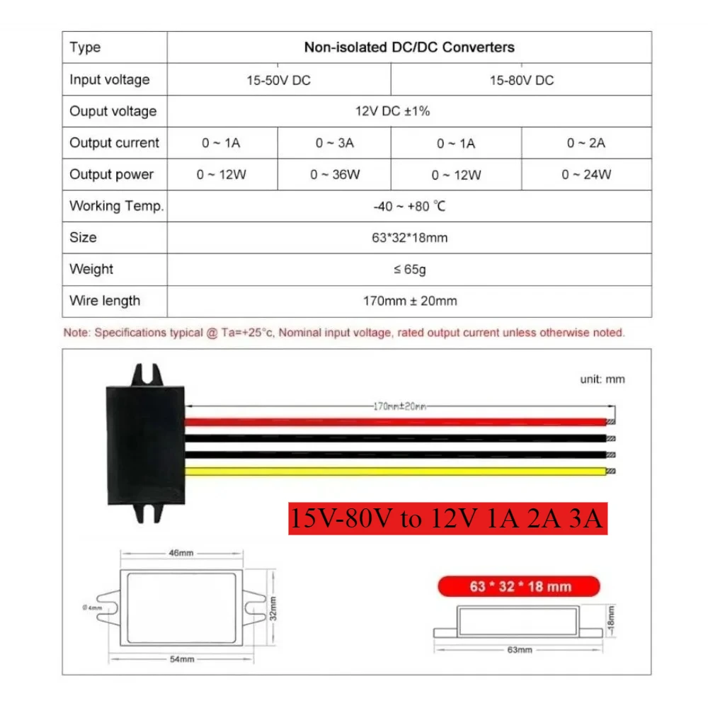 15V-80V 24V 36V 48V 60V to 12V 1A 2A 3A DC DC Buck Regulator Step-Down Voltage Reducer Power Converter for Golf Carts Forklifts
15V-80V 24V 36V 48V 60V to 12V 1A 2A 3A DC DC Buck Regulator Step-Down Voltage Reducer Power Converter for Golf Carts Forklifts