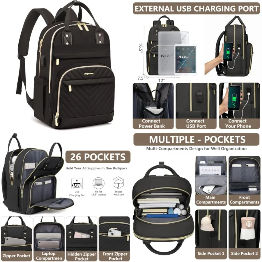 Laptop Backpack for Women Work Bag - Black Travel Backpack College Backpack with USB Charger Business Office Back Pack for Teac
Laptop Backpack for Women Work Bag - Black Travel Backpack College Backpack with USB Charger Business Office Back Pack for Teac