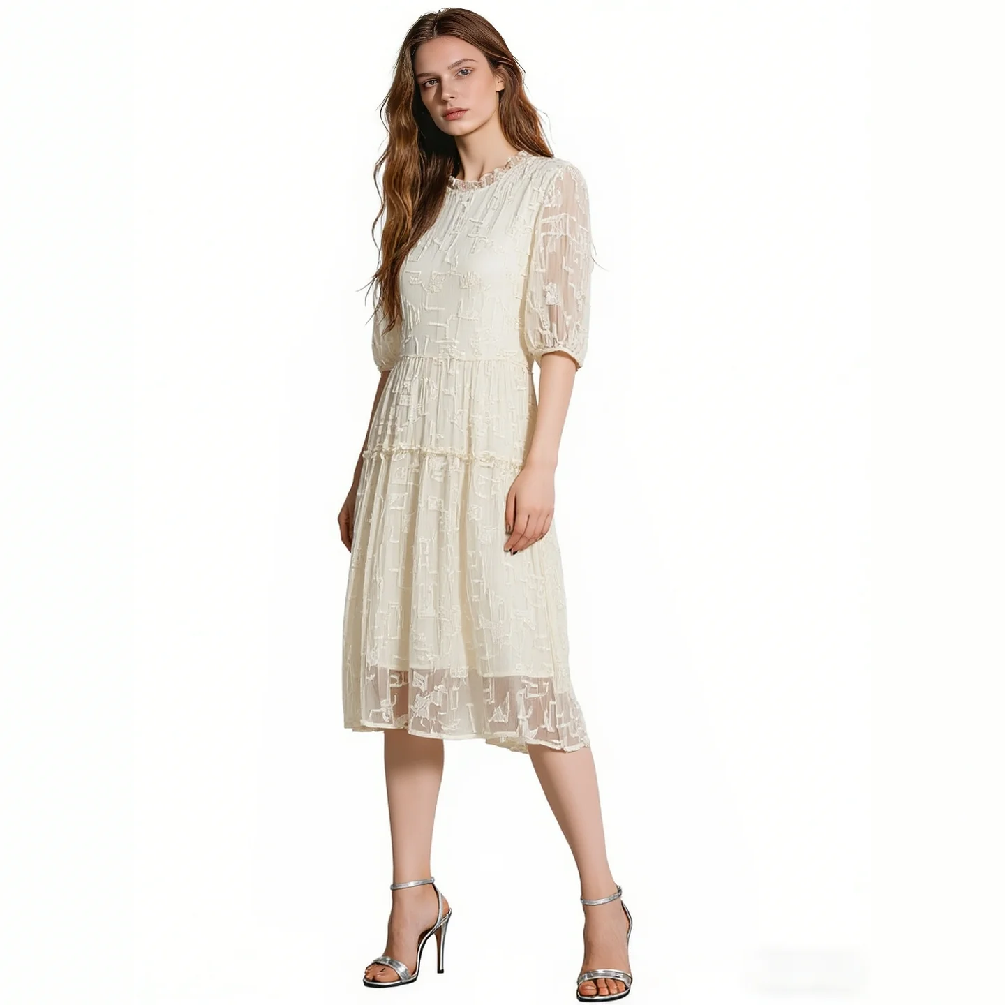2026 Spring Women Textured Chiffon Midi Dress Ruffle Round Neck Puff Sleeve Tiered Casual Dresses Beige
2026 Spring Women Textured Chiffon Midi Dress Ruffle Round Neck Puff Sleeve Tiered Casual Dresses Beige
