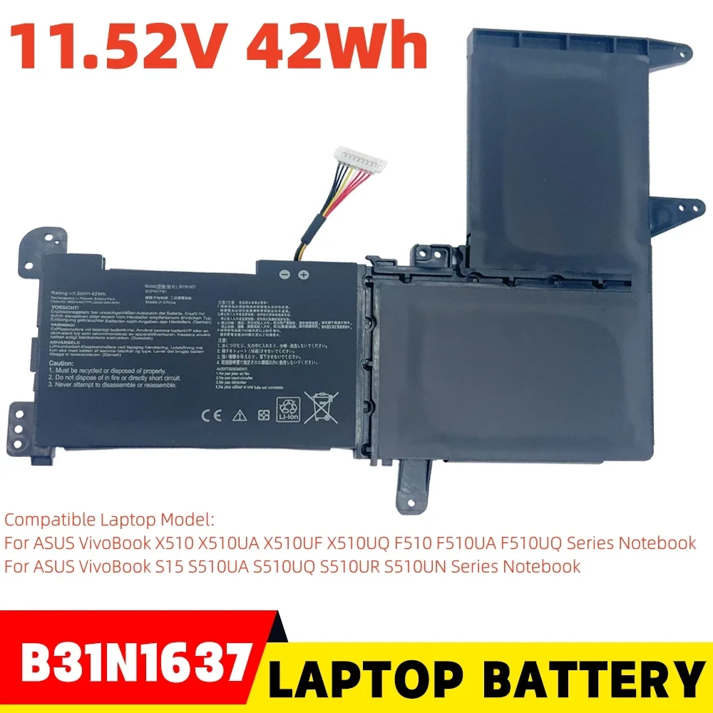 New B31N1637 Laptop Battery for ASUS VivoBook S15 S510UA S510UQ S510UR S510UN Series Replacement Notebook Battery C31N1637 0B200
New B31N1637 Laptop Battery for ASUS VivoBook S15 S510UA S510UQ S510UR S510UN Series Replacement Notebook Battery C31N1637 0B200