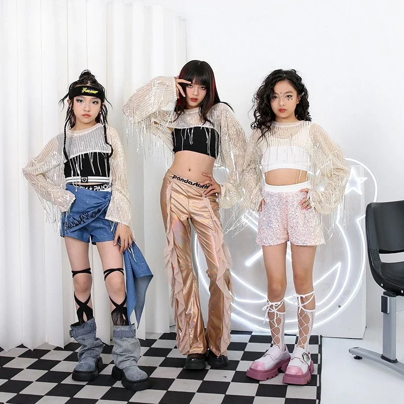 Girls Hip Hop Clothes Jazz Dance Costume Tassel Tops Silver Skirt Flared Pants Group Kpop Performance Outfits Fashion Stage Wear
Girls Hip Hop Clothes Jazz Dance Costume Tassel Tops Silver Skirt Flared Pants Group Kpop Performance Outfits Fashion Stage Wear