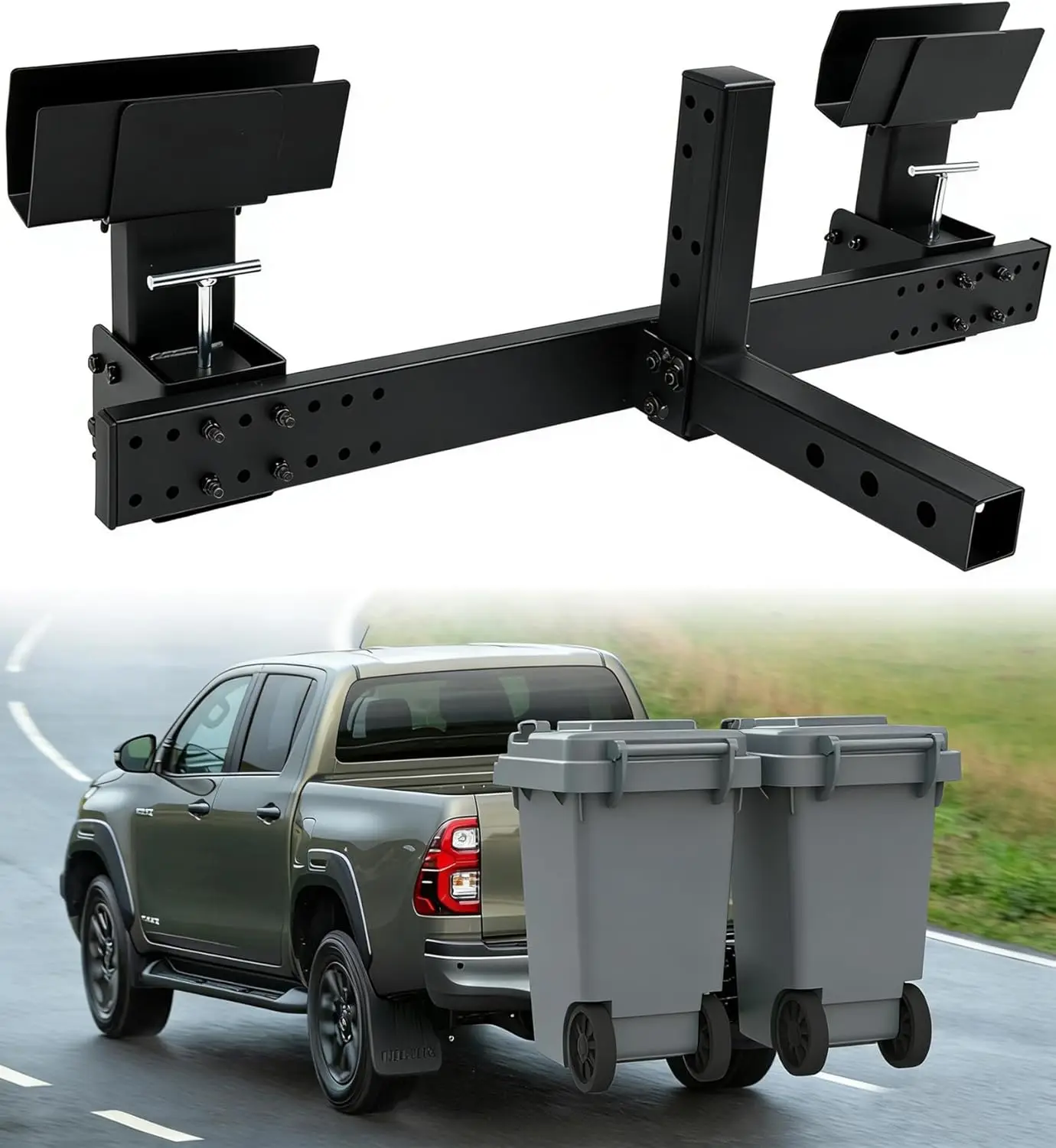 Pickup Truck Trash Can Towing, Steel, No Color Mentioned, Allows Backing-up and High-Loading
Pickup Truck Trash Can Towing, Steel, No Color Mentioned, Allows Backing-up and High-Loading