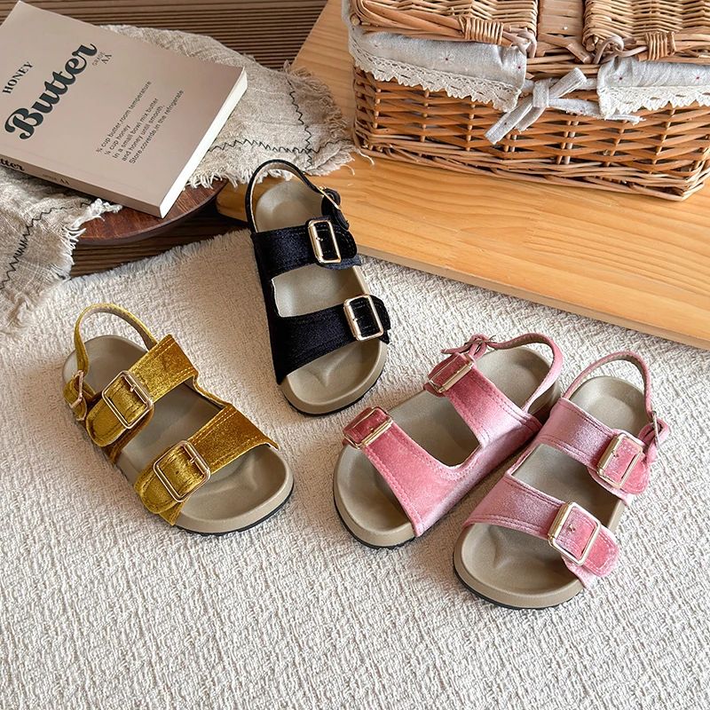 Kids Velvet Two Buckle Slingback Sandals, Adjustable Metal Buckle Straps, Soft Thick Sole for Summer Daily Casual Wear
Kids Velvet Two Buckle Slingback Sandals, Adjustable Metal Buckle Straps, Soft Thick Sole for Summer Daily Casual Wear