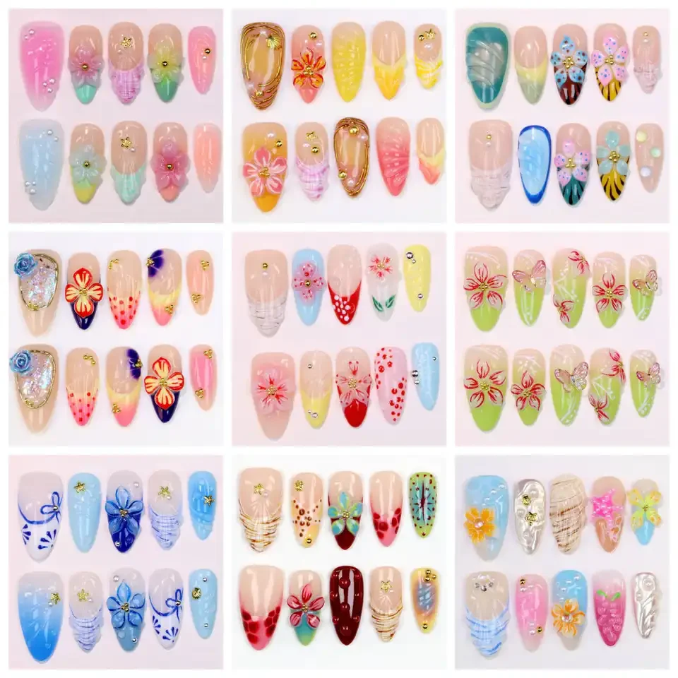 10Pcs Handmade Free-Style Press On Nail,Y2K 3D Acrylic Beautiful Flowers Custom Design FreeStyle Almond Press Holiday Nails
10Pcs Handmade Free-Style Press On Nail,Y2K 3D Acrylic Beautiful Flowers Custom Design FreeStyle Almond Press Holiday Nails