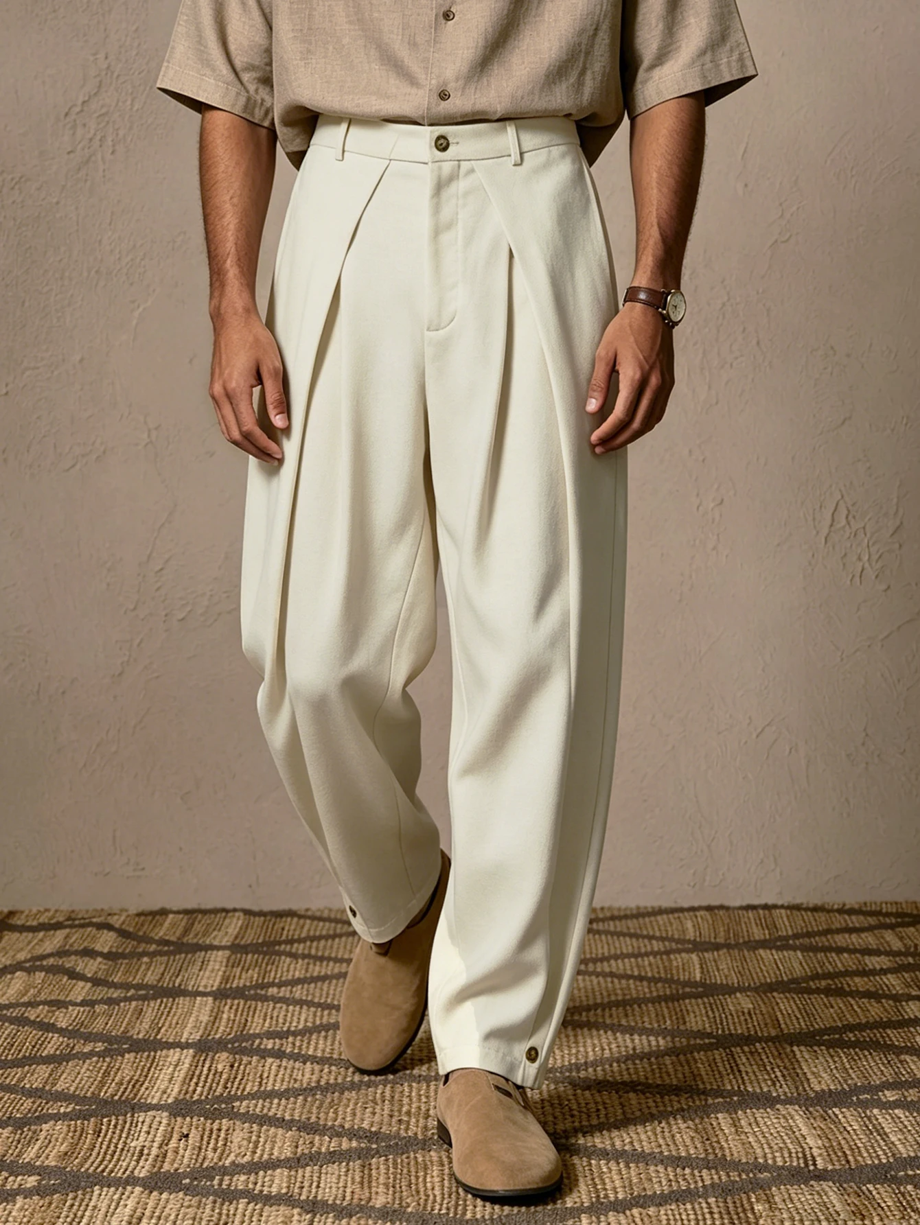 2026 SS Men Solid Woven High Waist Pants, Loose Straight Leg Suit Trousers, Elegant Formal Business Trousers for Office Commute
2026 SS Men Solid Woven High Waist Pants, Loose Straight Leg Suit Trousers, Elegant Formal Business Trousers for Office Commute
