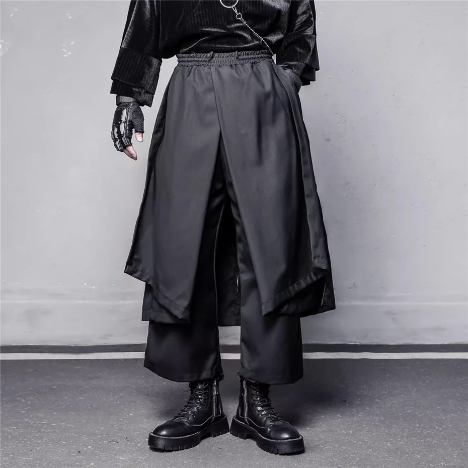 Functional Robe Skirt Pants Men Streetwear Hip Hop Ankle Length Pant Outdoor Fake Two Pieces Wide-leg Trouser Tactical Skirt
Functional Robe Skirt Pants Men Streetwear Hip Hop Ankle Length Pant Outdoor Fake Two Pieces Wide-leg Trouser Tactical Skirt