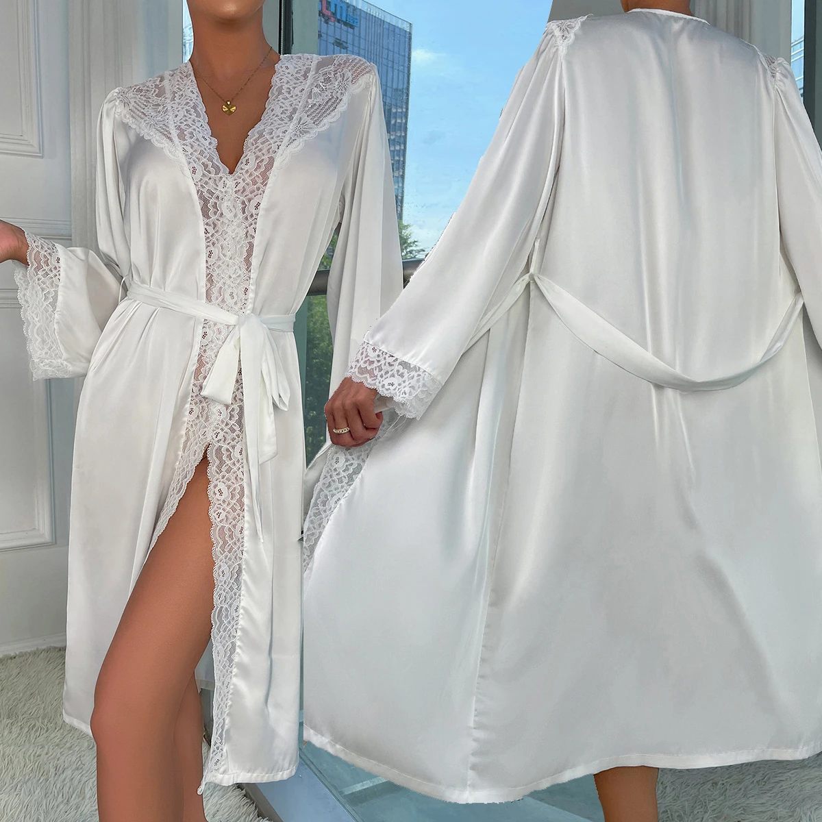 Lace Trim Bridal Wedding Robe Kimono Women Satin Nightgown Sleepwear Dress Long Sleeve Bathing Gown Loose Homewear Loungewear
Lace Trim Bridal Wedding Robe Kimono Women Satin Nightgown Sleepwear Dress Long Sleeve Bathing Gown Loose Homewear Loungewear