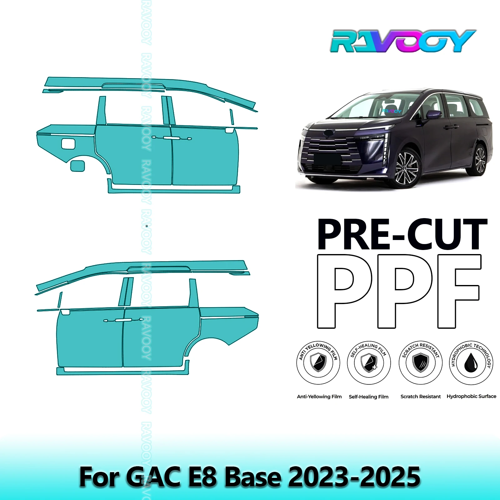 For GAC E8 Base 2023-2025 8.5mil Clear Matte Pre-Cut PPF Door & A/B Pillar Kit TPU Paint Protection Film Set
For GAC E8 Base 2023-2025 8.5mil Clear Matte Pre-Cut PPF Door & A/B Pillar Kit TPU Paint Protection Film Set