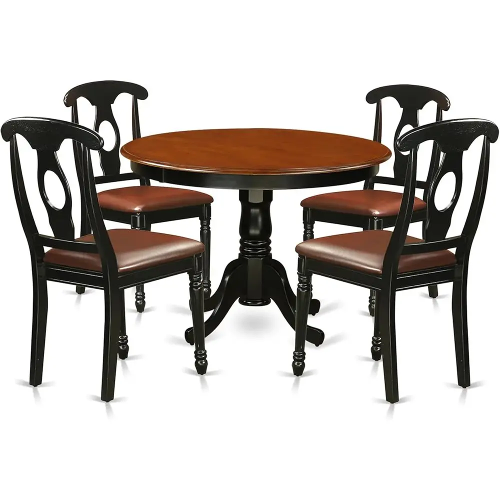 5-Piece Kitchen Table Set with Round Pedestal Dining Table and 4 Leatherette Chairs, 42x42 Inch, Black & Cherry
5-Piece Kitchen Table Set with Round Pedestal Dining Table and 4 Leatherette Chairs, 42x42 Inch, Black & Cherry