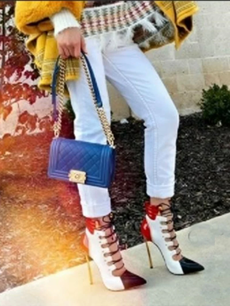 Pointed Color-Blocked High-Heeled Sandals Bestselling Model Luxury Women's Shoes Hollowed-Out instep Cross Straps Ankle Boots
Pointed Color-Blocked High-Heeled Sandals Bestselling Model Luxury Women's Shoes Hollowed-Out instep Cross Straps Ankle Boots