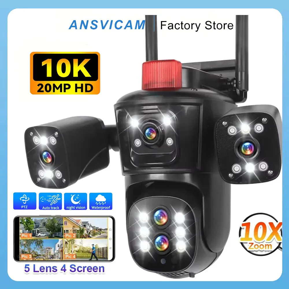 Уличная PTZ WiFi-камера ANSVICAM 10K 20MP с пятью объективами, четырьмя экранами, беспроводным 10-кратным зумом, автоматическим отслеживанием и функцией видеонаблюдения
Уличная PTZ WiFi-камера ANSVICAM 10K 20MP с пятью объективами, четырьмя экранами, беспроводным 10-кратным зумом, автоматическим отслеживанием и функцией видеонаблюдения