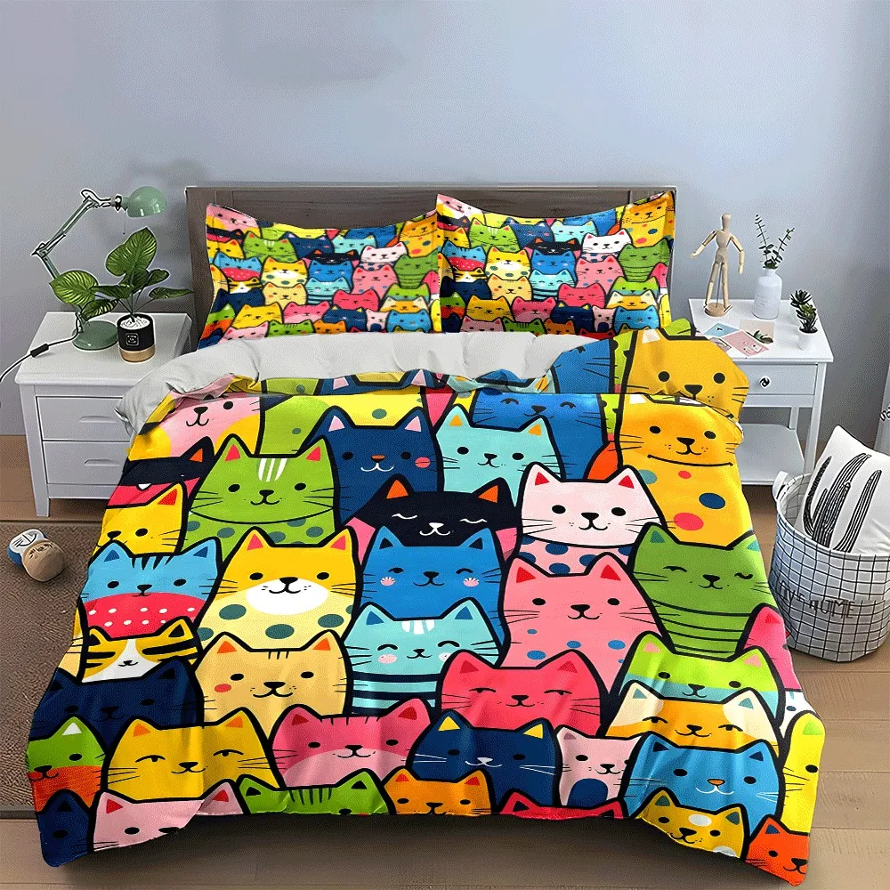 "Colorful Cat-Themed Three-Piece Set" Exquisite three-piece bedding set gift for kids and adults
"Colorful Cat-Themed Three-Piece Set" Exquisite three-piece bedding set gift for kids and adults