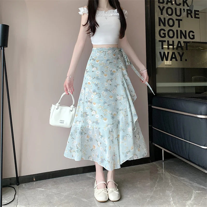 High Waist Asymmetrical Blue Floral Lace Trim Chiffon Tied Fish Tail Long Skirt Beach Sunscreen Women's Midi Skirt
High Waist Asymmetrical Blue Floral Lace Trim Chiffon Tied Fish Tail Long Skirt Beach Sunscreen Women's Midi Skirt
