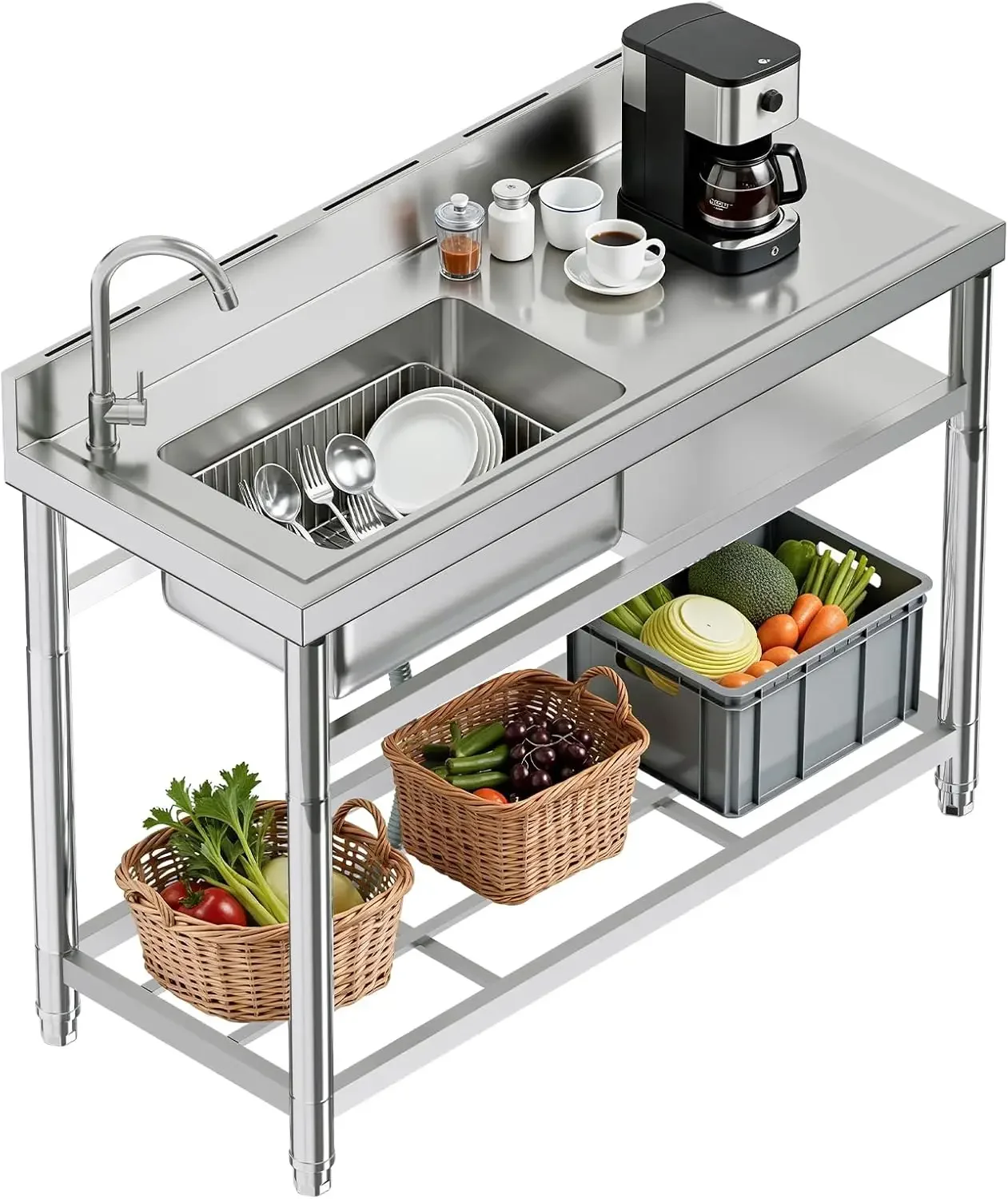 Stainless Steel Utility Sink Single Bowl Freestanding Worktop Faucet Drawer Storage Rack Kitchen Laundry Garage
Stainless Steel Utility Sink Single Bowl Freestanding Worktop Faucet Drawer Storage Rack Kitchen Laundry Garage