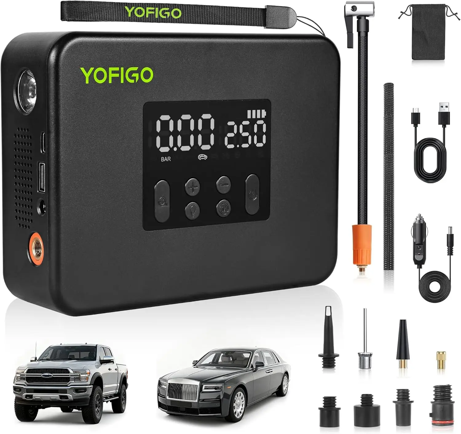 Portable Air Compressor 160PSI Dual Power Electric Pump Auto Shut-Off Digital Gauge for Tires Cars Bikes
Portable Air Compressor 160PSI Dual Power Electric Pump Auto Shut-Off Digital Gauge for Tires Cars Bikes