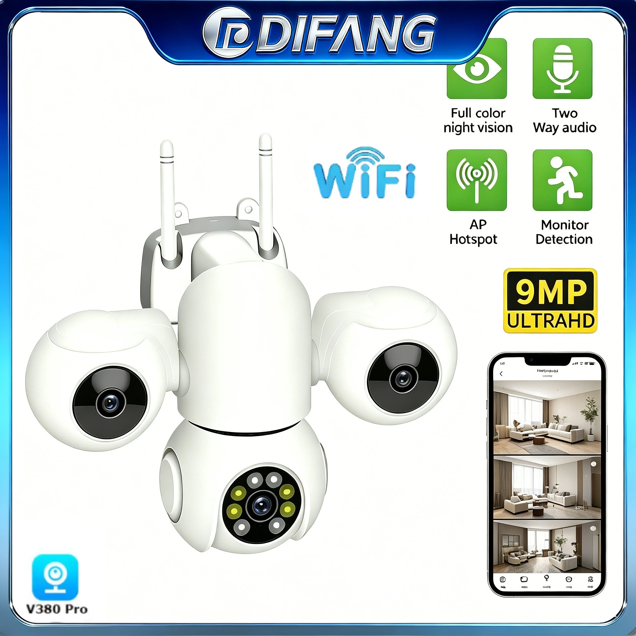 V380 Pro Triple Screens WiFi Camera Indoor CCTV Security Protection 360° PTZ Panoramic View Security Pet&Baby Monitor New
V380 Pro Triple Screens WiFi Camera Indoor CCTV Security Protection 360° PTZ Panoramic View Security Pet&Baby Monitor New