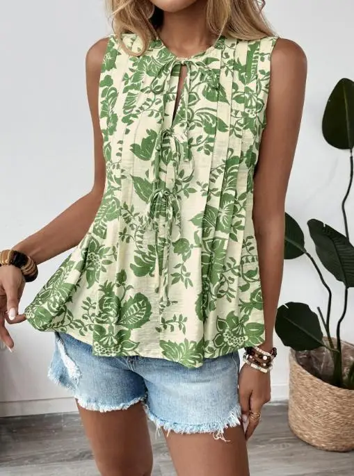 2025 Summer New Fashionable Casual Top Printed Deep Red Lace up Women's Sleeveless Shirt Women's Wear
2025 Summer New Fashionable Casual Top Printed Deep Red Lace up Women's Sleeveless Shirt Women's Wear