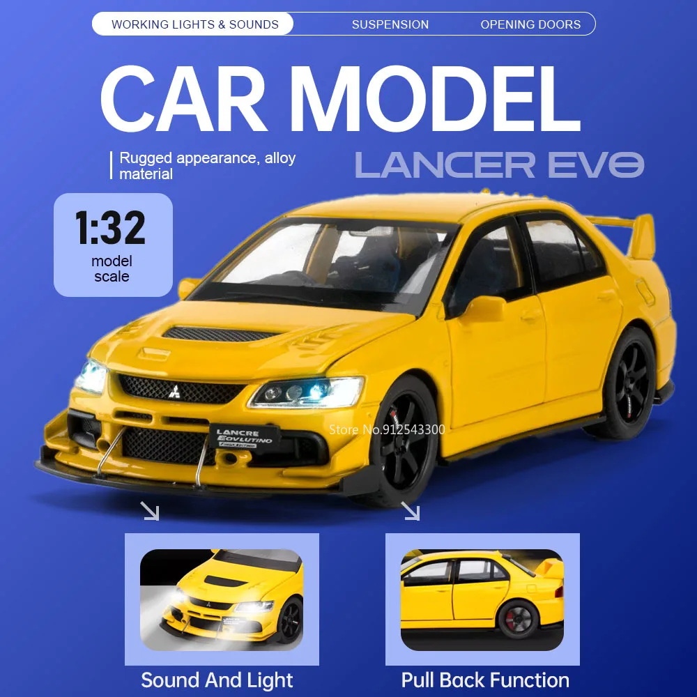 Модель гоночного автомобиля Lancer EVO IX в масштабе 1:32, игрушка с открывающимися дверями, звуком и светом, инерционная, с амортизацией, для декора спальни
Модель гоночного автомобиля Lancer EVO IX в масштабе 1:32, игрушка с открывающимися дверями, звуком и светом, инерционная, с амортизацией, для декора спальни