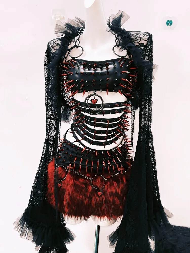 Riveting heavy industry vest short skirt halter dance performance Halloween show dress
Riveting heavy industry vest short skirt halter dance performance Halloween show dress