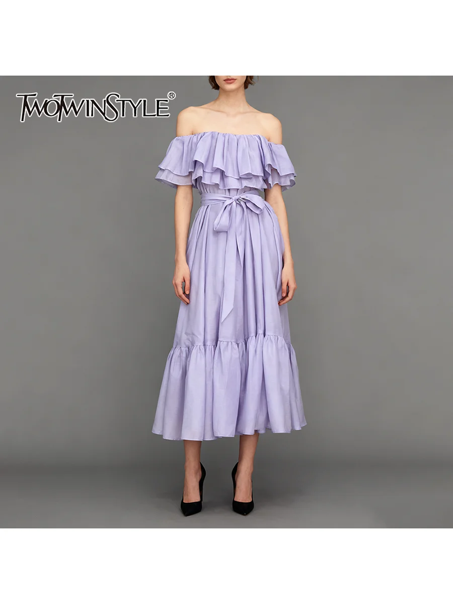 TWOTWINSTYLE Solid Spliced Ruffles Folds Elegant Dresses for Women Slash Neck Off Shoulder Tunic Patchwork Lace Up Dress Female
TWOTWINSTYLE Solid Spliced Ruffles Folds Elegant Dresses for Women Slash Neck Off Shoulder Tunic Patchwork Lace Up Dress Female