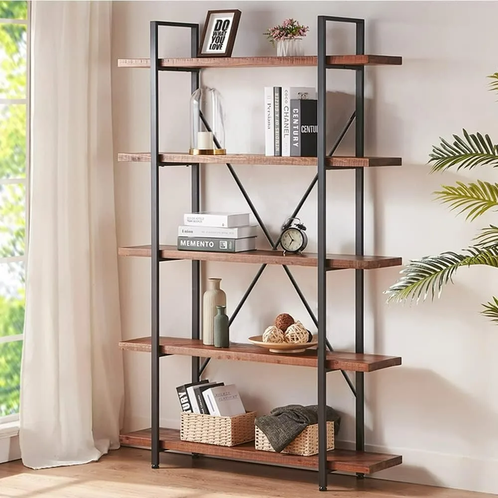 Wood Bookcase, 5 Tier Industrial Rustic Vintage Etagere Bookshelf, Open Metal Farmhouse Solid Wooden Bookshelf, Distressed Brown
Wood Bookcase, 5 Tier Industrial Rustic Vintage Etagere Bookshelf, Open Metal Farmhouse Solid Wooden Bookshelf, Distressed Brown
