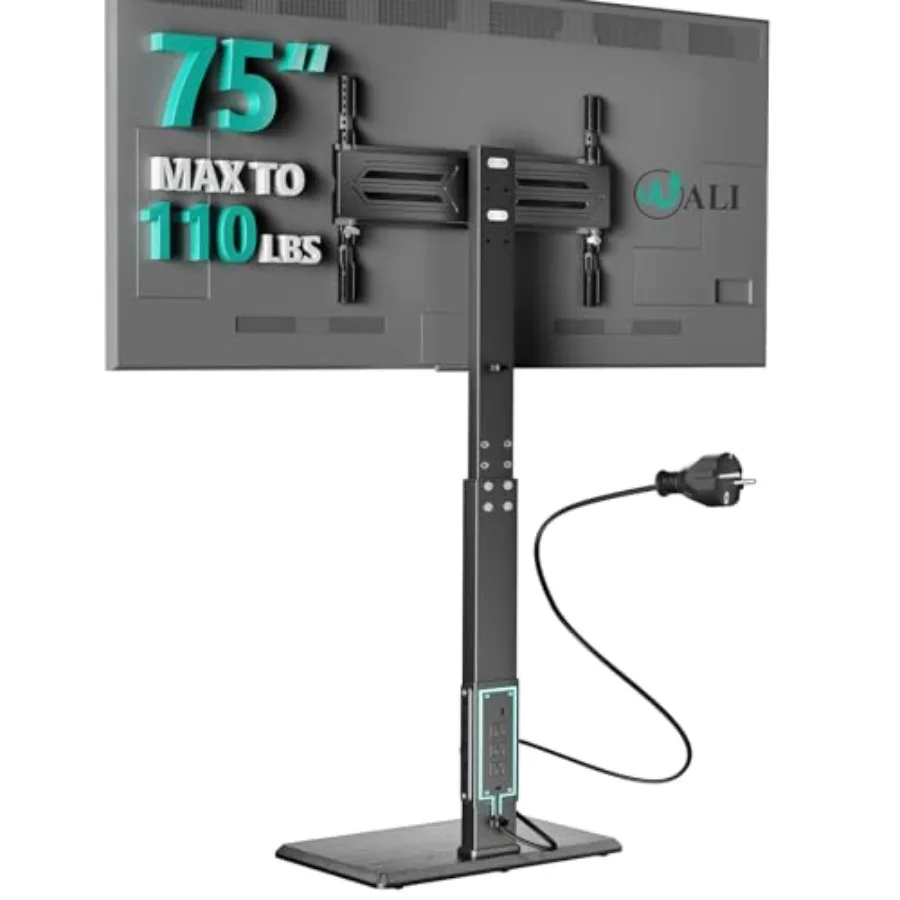 Floor TV Stand with Power Outlet for Bedroom and Living Room Wood Base Black Swivel and Height Adjustable Supports TVs up to 11
Floor TV Stand with Power Outlet for Bedroom and Living Room Wood Base Black Swivel and Height Adjustable Supports TVs up to 11