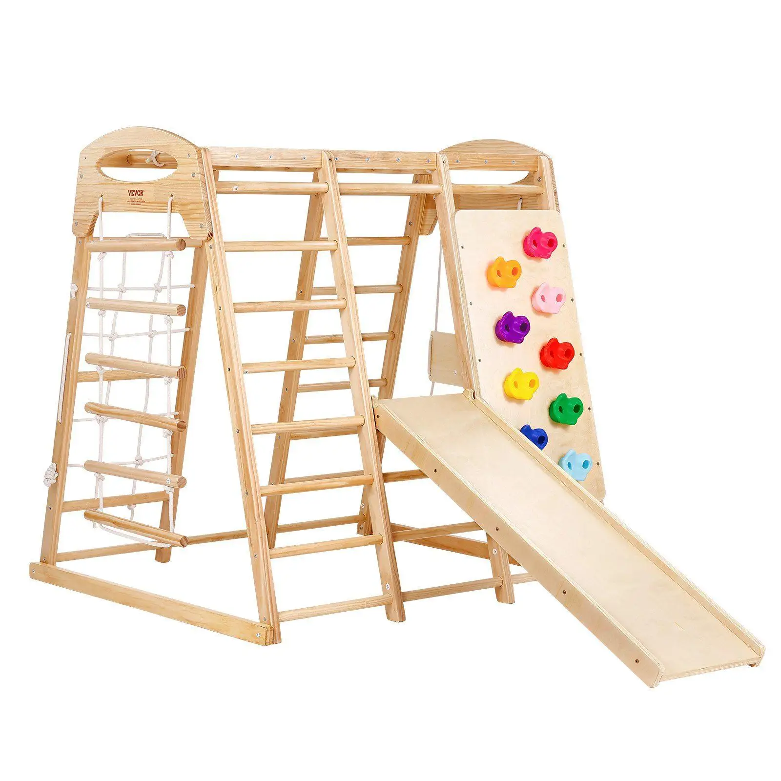 Wooden 7-in-1 Indoor Climbing Structure 47.2x58x56in 300lb Limit with Ladder Net Swing Monkey Bar Slide and Wall
Wooden 7-in-1 Indoor Climbing Structure 47.2x58x56in 300lb Limit with Ladder Net Swing Monkey Bar Slide and Wall