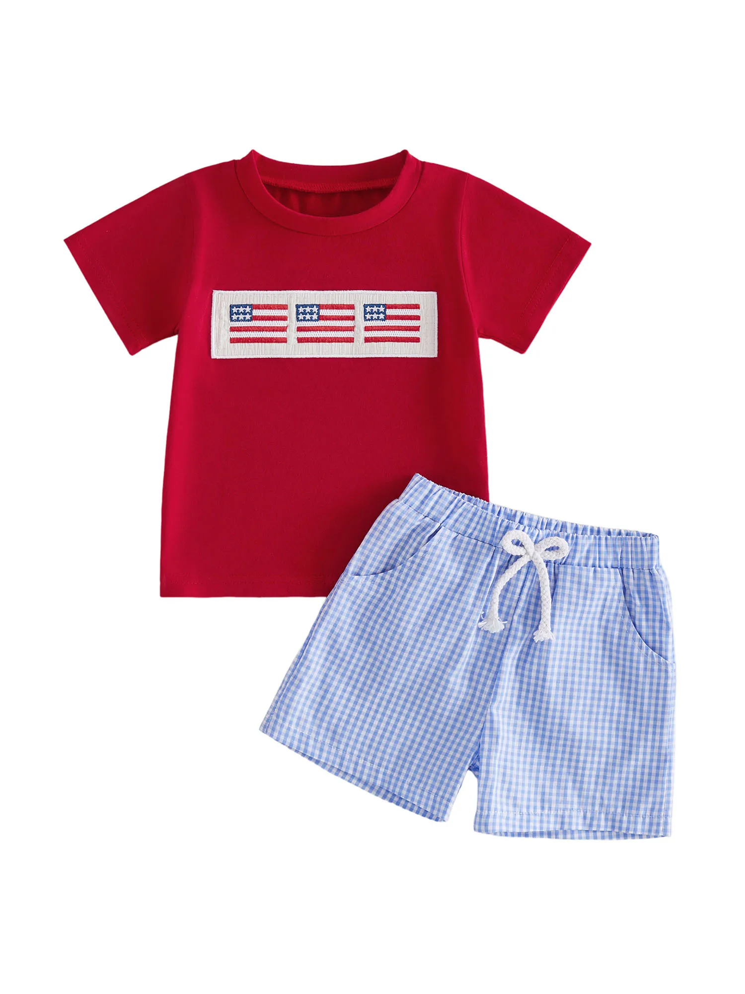 Girls Patriotic Fourth of July Outfit Set with Star Print Tank Top and Denim Shorts Featuring American Flag Patch
Girls Patriotic Fourth of July Outfit Set with Star Print Tank Top and Denim Shorts Featuring American Flag Patch