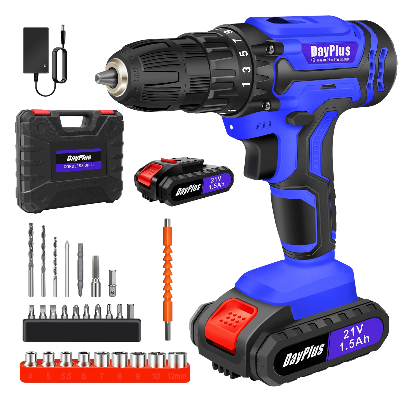 45Nm Cordless Drill Screwdriver with 2 x 1.5Ah Li-Ion Batteries, 25+1 Torque, 2 Gear, 26 PCS Accessory, Carry Case, Easy to Use
45Nm Cordless Drill Screwdriver with 2 x 1.5Ah Li-Ion Batteries, 25+1 Torque, 2 Gear, 26 PCS Accessory, Carry Case, Easy to Use